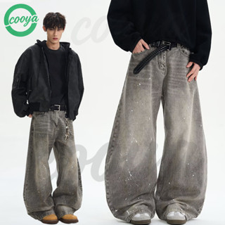 COOYA กางเกงยีนส์ผู้ชาย+เสื้อแจ็คเก็ตผู้ชายมีฮู้ด ดีไซน์ 2 ต…