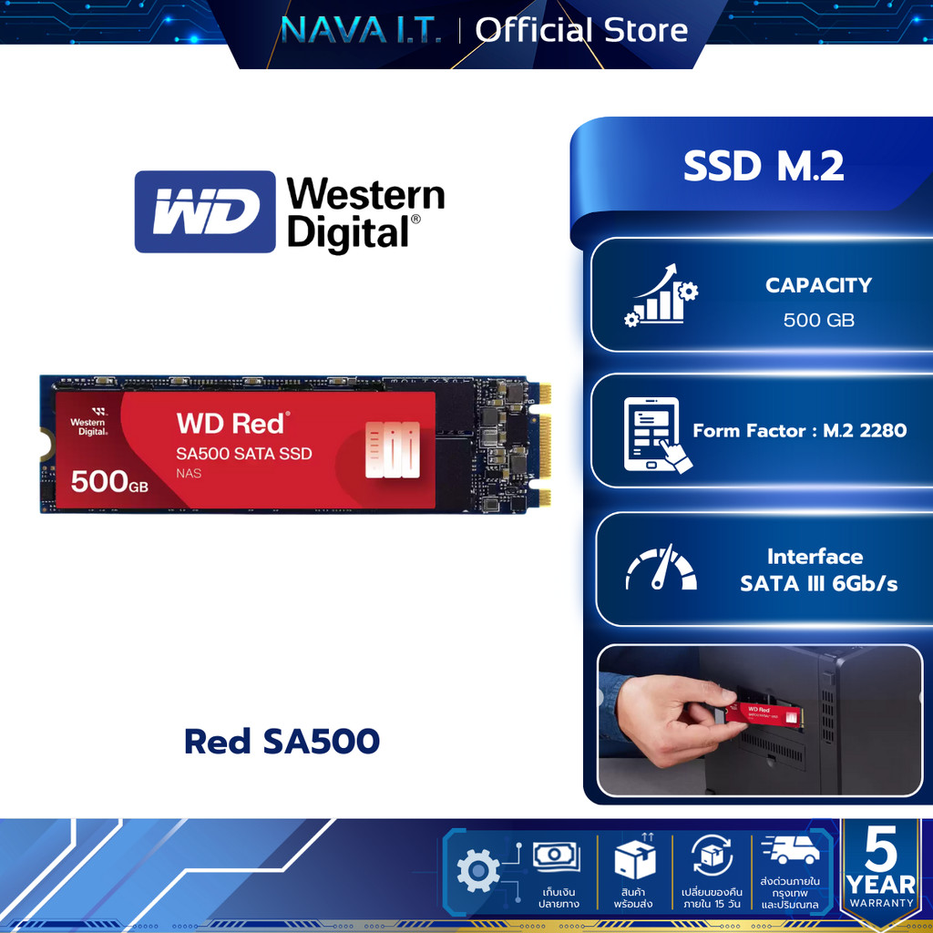 WD NAS M.2 SATA III SSD (เอสเอสดี) Red SA500 500 GB