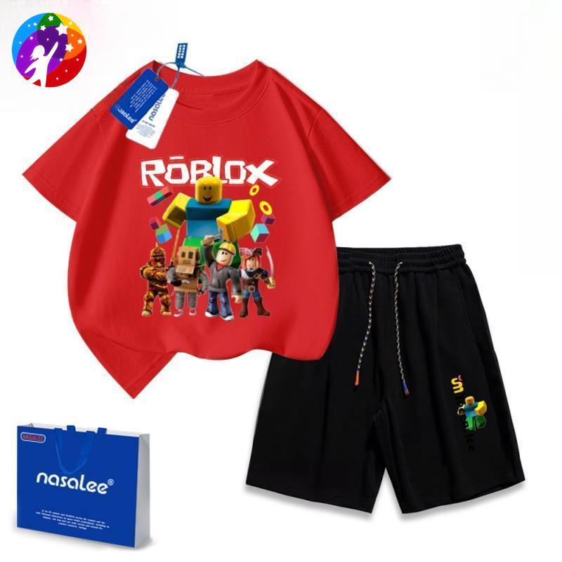[COD] ชุดแฟชั่นเด็ก Robloxลายการ์ตูน เสื้อยืดเด็ก+กางเกงขาสั้นเด็ก กางเกงขาสั้นเด็ก ชุดหล่อเด็กผู้ชาย+（ชุดเ