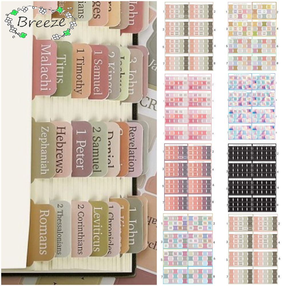 BREEZE 120PCS Boho Bible Tabs, แท็บพระคัมภีร์ลามิเนตที่มีสีสันหลายสี, การนําทางง่ายที่สวยงาม Self กา