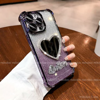 Diamond Love Mirror เคส For VIVO V70 FE V60 V50 V40 Lite V29E V30 Pro 5G V29 V27E V27 V21 Y29S Y04 Y72 Y16 4G S1 Y19 Y56 Y36 Y27S Y12A Y20 Y20i Y20S G Y11S Y12S 2021 Luxury Plating Fine hole Anti-drop Crystal Pearl Chain Exquisite Soft Phone Case JD 11