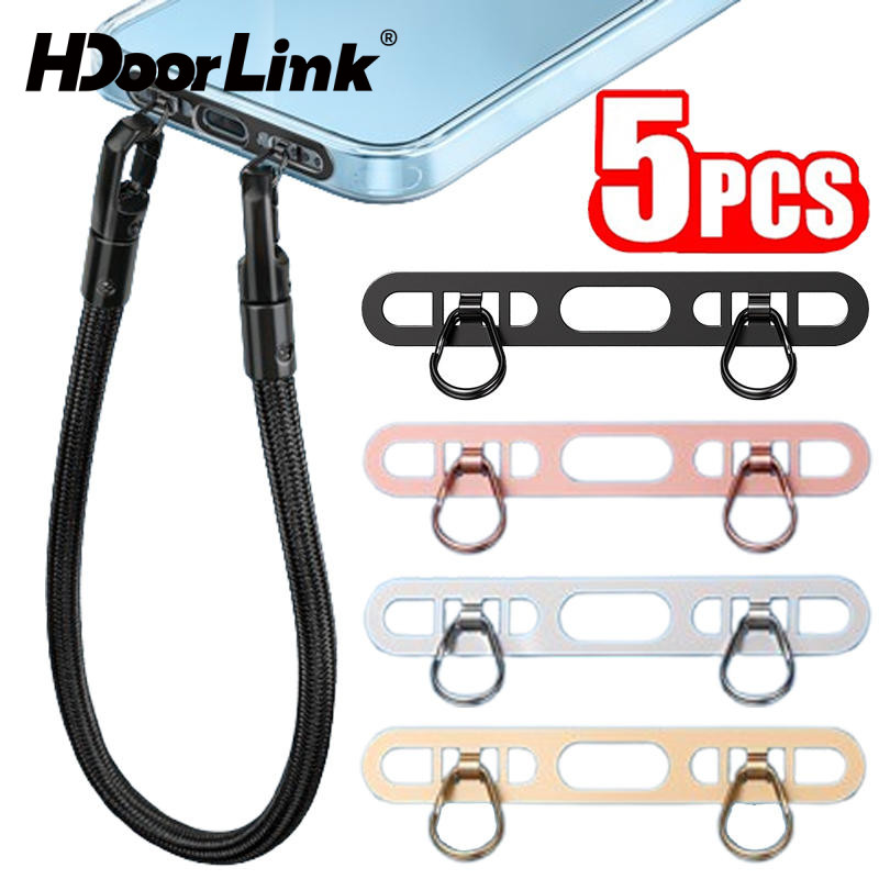 HdoorLink 1/5 ชิ้นโลหะโทรศัพท์ Lanyard ด้านข้างแขวน Patch สําหรับโทรศัพท์ IOS คลิปสแตนเลสหัวเข็มขัดคู่สายรัดโทรศัพท์ปะเก็นเชื่อมต่อชิ้น