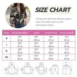 Chili เสื้อผู้หญิงแขนสามส่วน คอวี ผูกเอว ตกแต่งด้วยลายพิมพ์สไตล์เกาหลีย้อนยุค สวยงามและไม่เหมือนใคร#w698