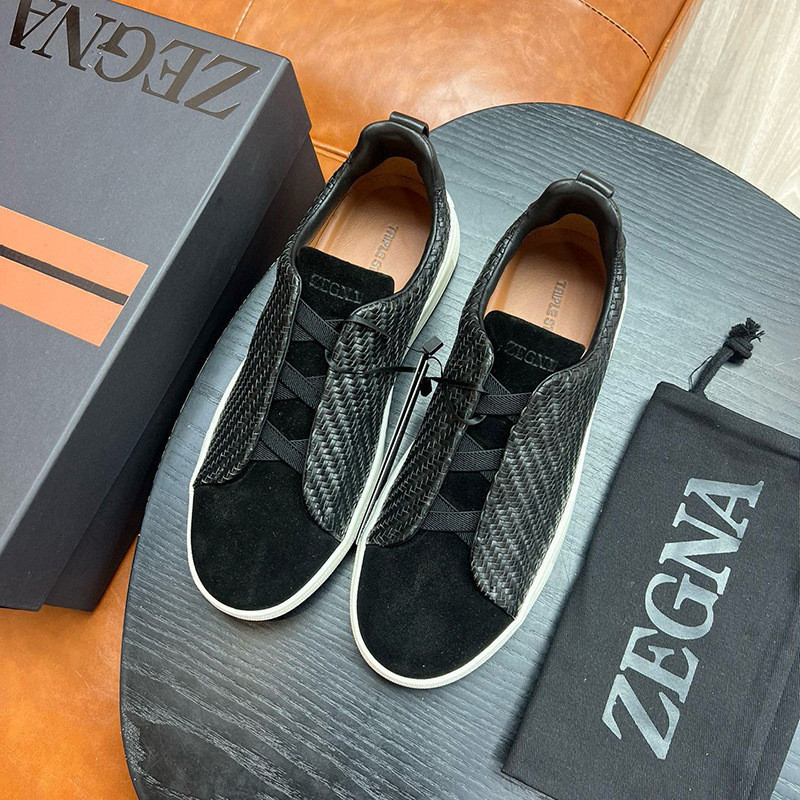 ZEGNA รองเท้าผ้าใบส้นแบนถักกลางแจ้งสําหรับผู้ชาย