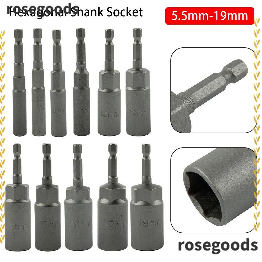 ROSEGOODS 1 ชิ้น Hex ซ็อกเก็ต, ไดรฟ์ซ็อกเก็ต 5.5-19 มม.เจาะกุญแจอะแดปเตอร์, ทนทาน 1/4 "Hex 80 มม.ควา