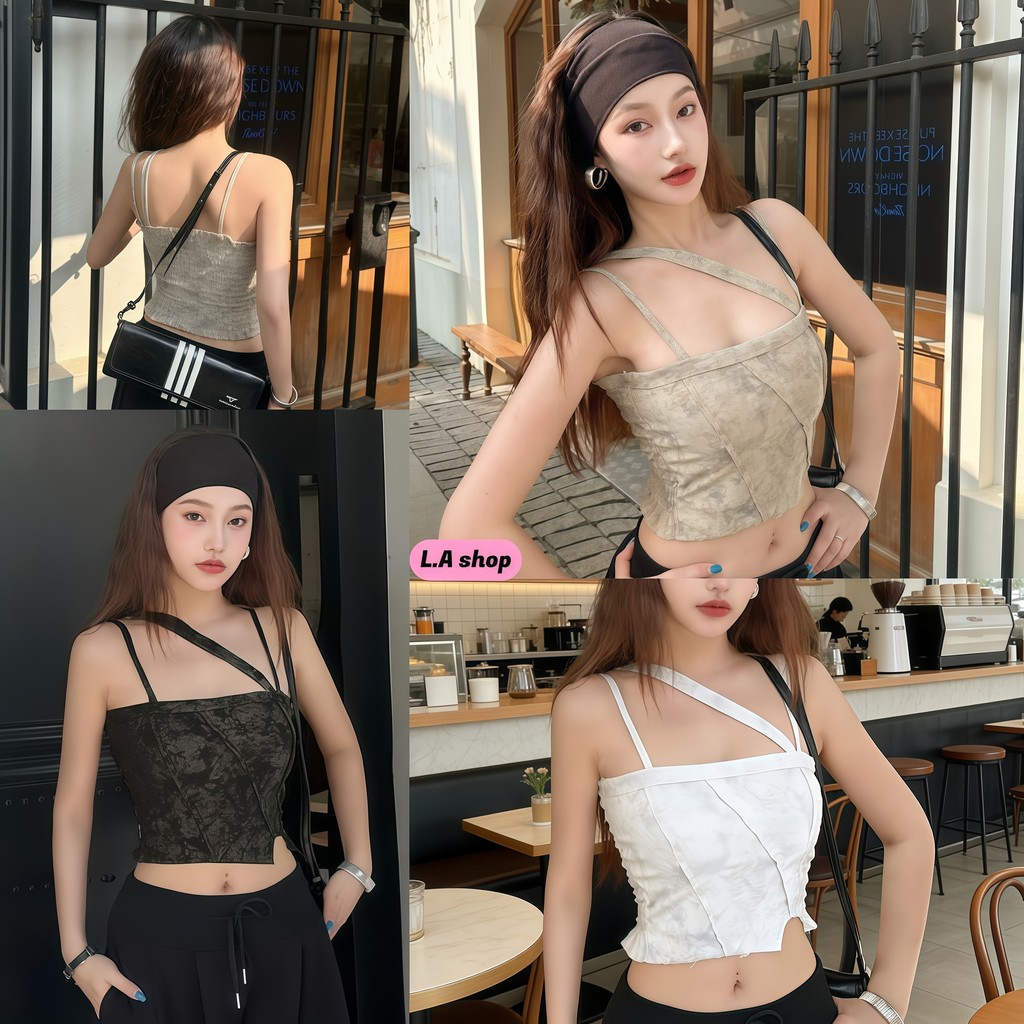L.A Shop★เสื้อคุณภาพดี เสื้อสายเดี่ยวผู้หญิง เสื้อครอป เสริมฟองน้ำ ทรงรัดพอดี สไตล์เกาหลี FY1681-0