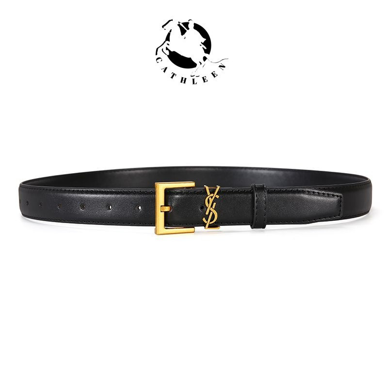 CATHLEENใหม่แฟชั่น เข็มขัดผู้หญิงเรียบง่าย หนังแท้ ใช้งานได้หลากหลาย สบายๆ หรูหรา
