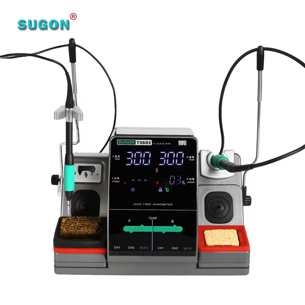 สถานีบัดกรี SUGON- T 3602 สถานีเชื่อมและซ่อมแซมงานเชื่อม JBC C115 C210 แบบสองสถานี