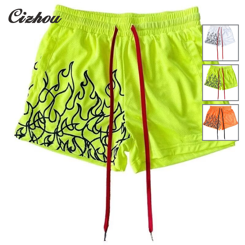 กางเกงขาสั้นลายเปลวไฟ สไตล์ในเมืองสำหรับออกกำลังกายเบา ๆ และสวมใส่ประจำวัน