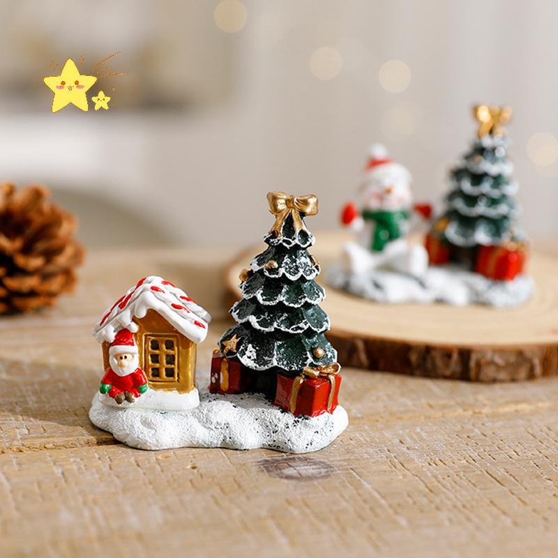 [JBTH] ตกแต่งคริสต์มาส Snowman Xmas Tree Elk Small House Miniature Landscape Jewelry Winter Village 