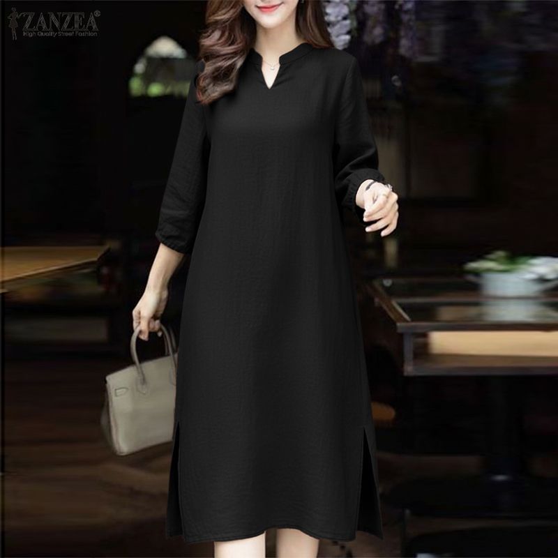 ZANZEA ชุด A-Line แบบเกาหลี แขนสาม_quarter ซิลม์ฮีม สำหรับใส่ลำลอง — صورة 4