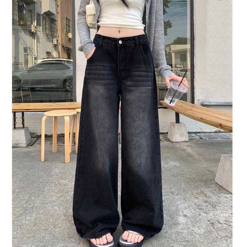 Yoka  ไซซ์ S-3XL กางเกงยีนส์ สไตล์เกาหลี แนววินเทจ เท้ากว้าง สวยๆเก๋ๆ Clothing Jean Lady ผู้หญิง