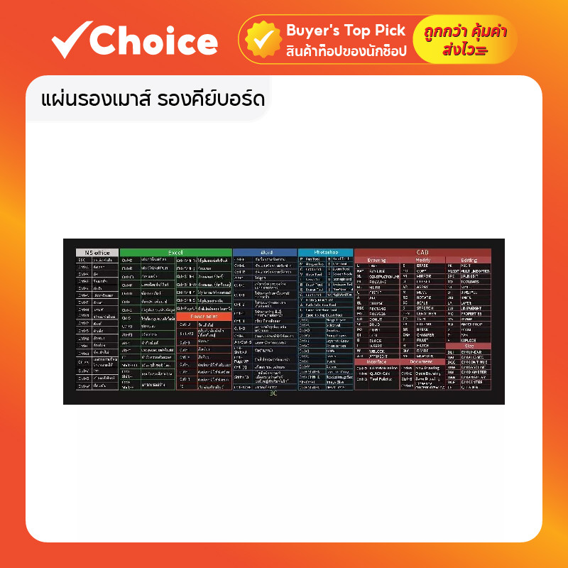 แผ่นรองเมาส์ รองคีย์บอร์ด คีย์ลัด ภาษาไทย ขนาดใหญ่ สีดำ มีให้เลือก 2 แบบ