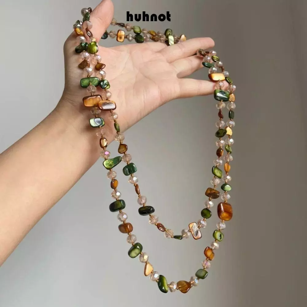 สร้อยคอแบบโบฮีเมียนโบราณ สีสันสวยงาม มีลูกปัดเปลือกสองชั้น สไตล์วินเทจสำหรับผู้หญิง