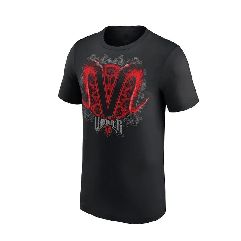 ออกแบบเสื้อยืดพิมพ์โลโก้ V สีดำ Stephanie Vaquer ผ้าฝ้ายคุณภาพสูง แขนสั้น สไตล์แฟชั่นกีฬาสำหรับผู้ชา