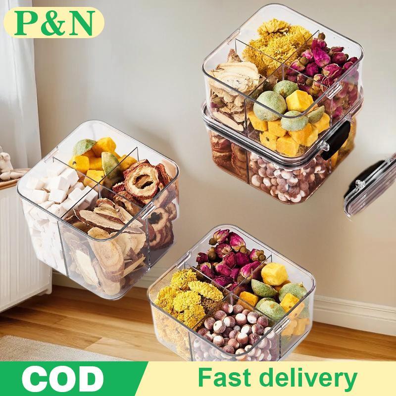 [P&N] 460ml 4 กริดพลาสติกสแควร์ชาหอม Paaging กล่องปิดผนึก Jar กล่องเก็บของเกรดอาหารขวดเก็บ [cod]