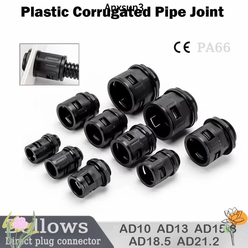 ANXSUN3 ข้อต่อท่อลูกฟูก, ขั้วต่อหลอดพลาสติกสีดําหลายขนาด, AD13 พลาสติก Bellows Terminations PP ลูกฟู