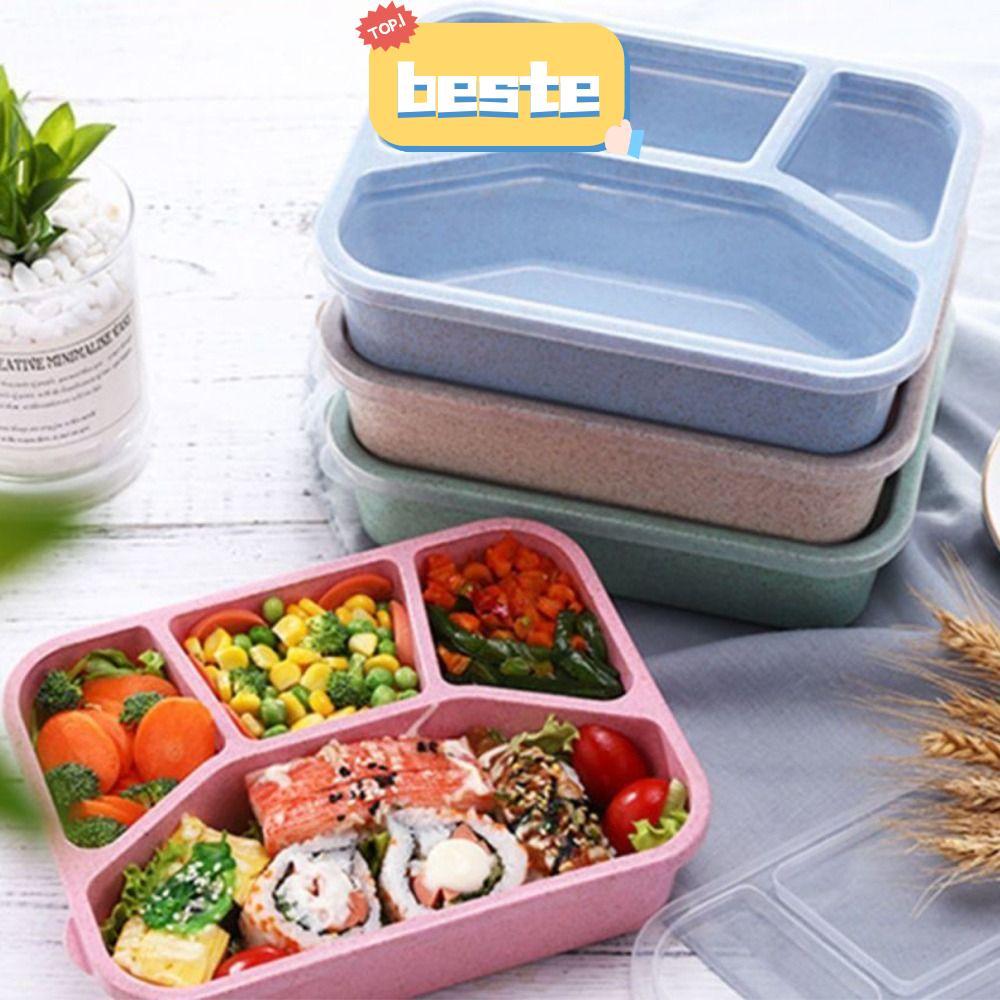 BESTE ช่อง Bento , Leakproof หลากสี Japes กล่องอาหารกลางวัน, เตาอบไมโครเวฟแบบพกพาพลาสติก 4-ตารางกล่อ