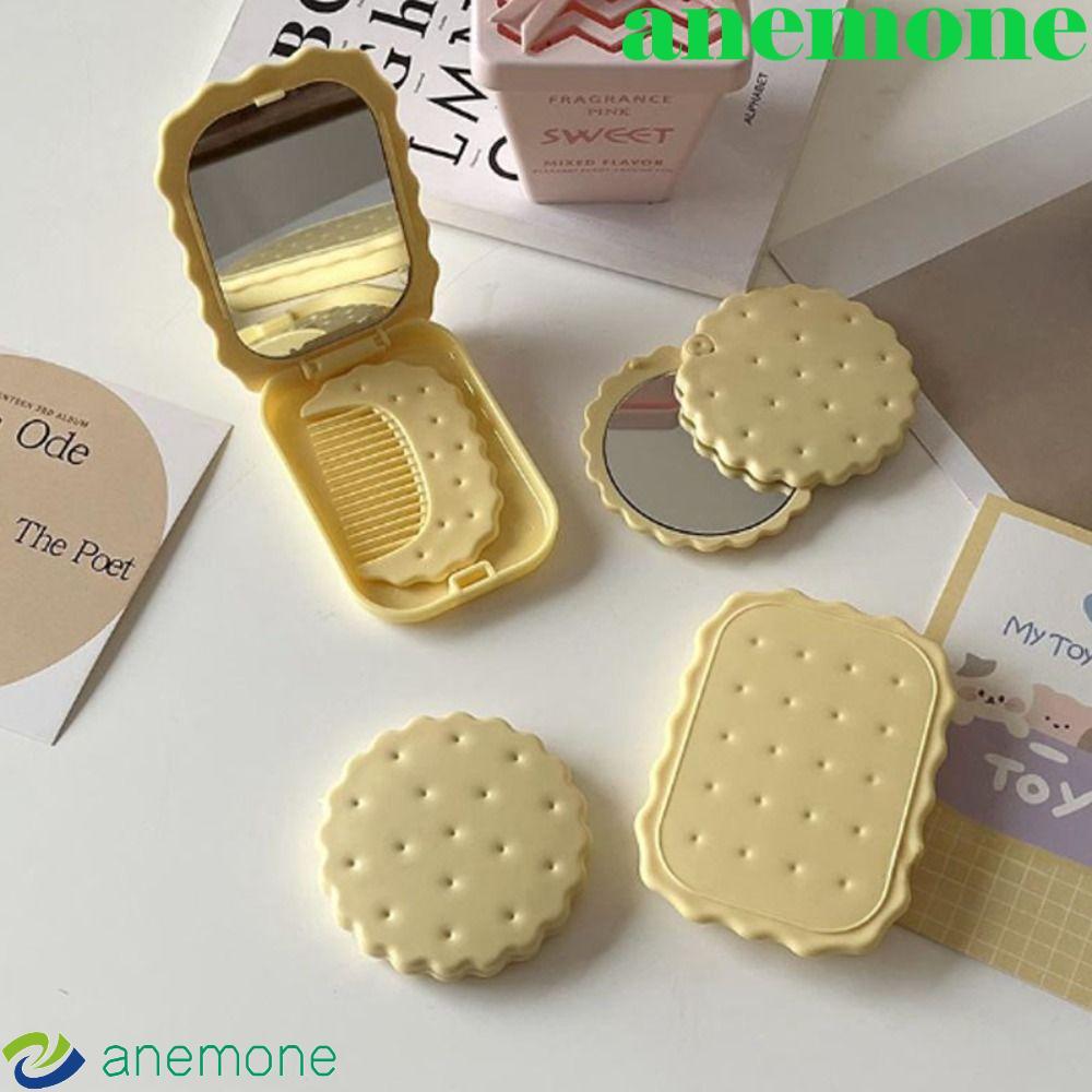 ANEMONE Biscuit Hand-Held Mirror, Mini Cheese Biscuit Design Biscuit Make-Up Mirror, Simple Portable