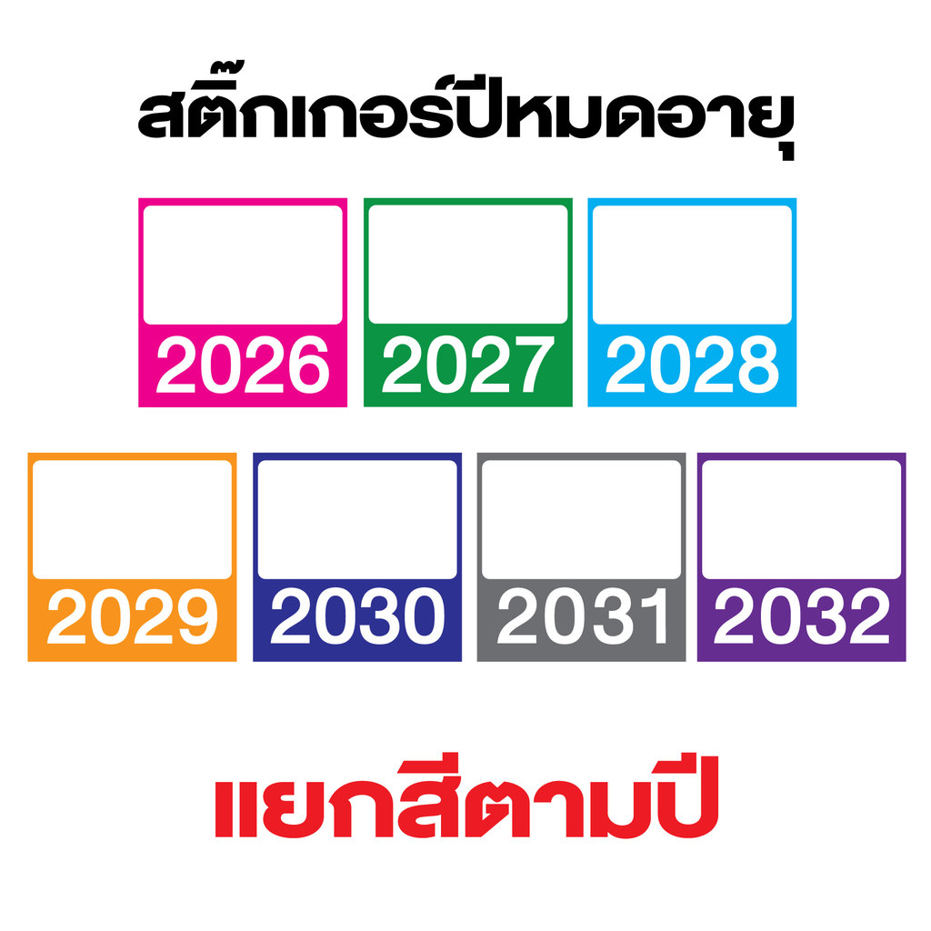 Sticker exp. สติ๊กเกอร์สีวันหมดอายุ เเยกสีตามปี กันน้ำ 100% ขนาด 1.2x1.2 cm. ขนาดแผ่น A3 = 726 ดวง