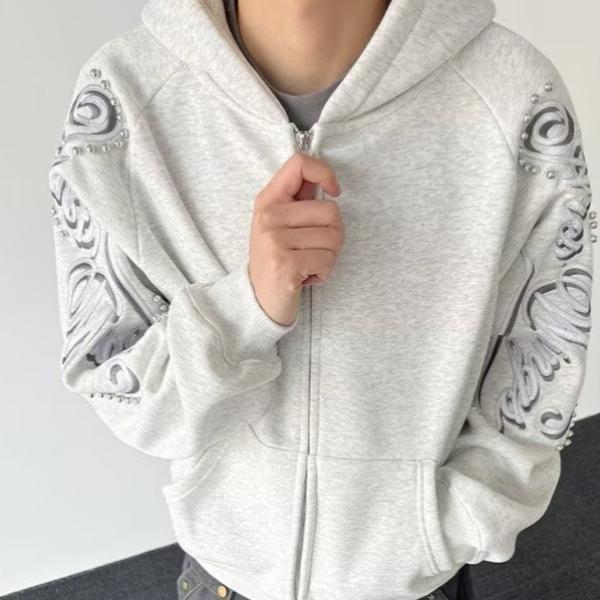 American Street Wear Gothic Style Letter Print Hooded Sweatshirt Men Spring Loose Cardigan Jacket Me