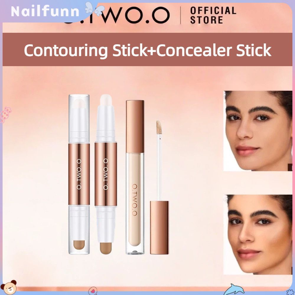 สินค้าพร้อมส่ง O.two.o 2 ชิ้น/1 เซ็ต คอนซีลเลอร์รองพื้น + คอนทัวร์สติ๊ก 3 มิติ 2 in 1 ไฮไลท์และคอนทั