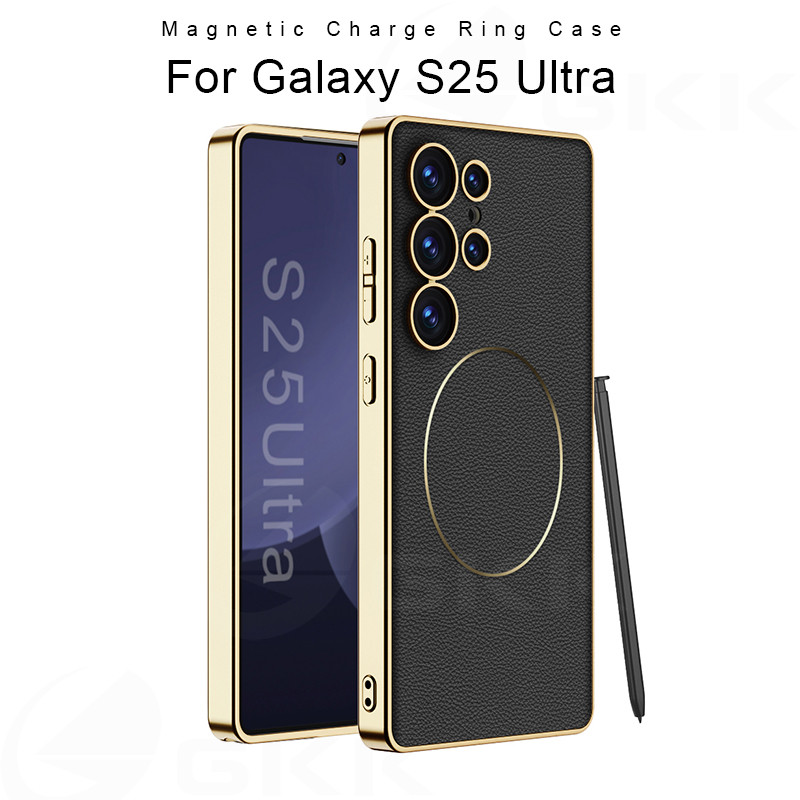 LUKEN สําหรับ LUKEN ไร้สายชาร์จสําหรับ Samsung Galaxy S25 Ultra Luxury หนังชุบขอบ Hard สําหรับ Galax
