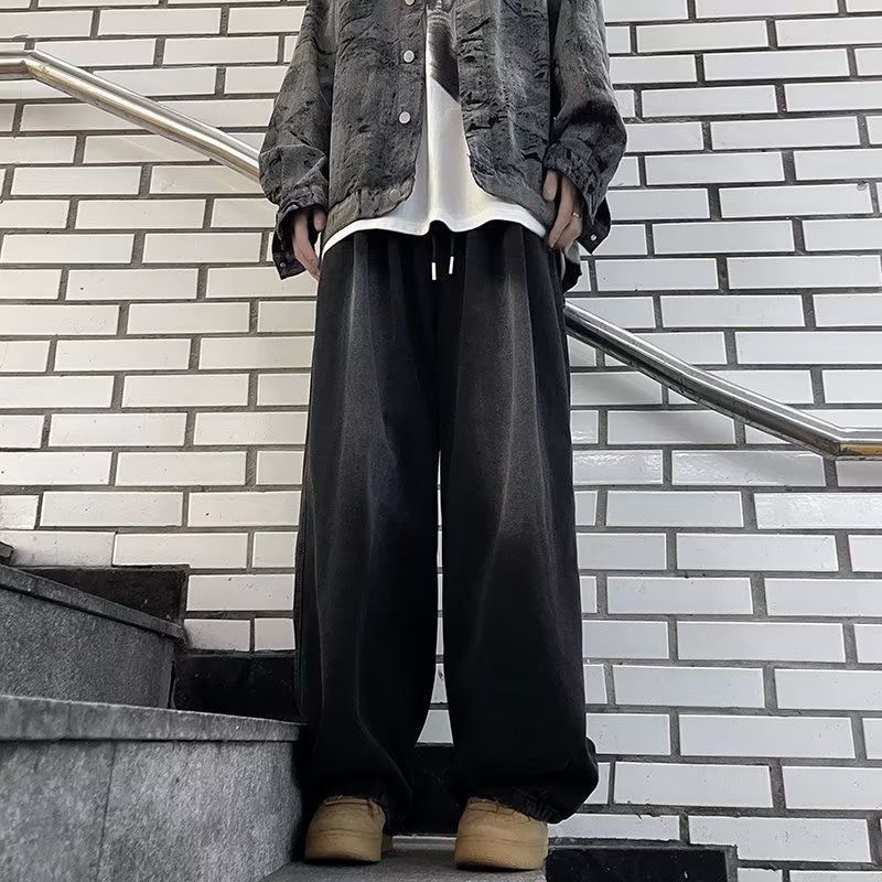 National Trend Street Street Street Wear Washed Distressed Jeans Men Niche Street Wear Loose Wide @