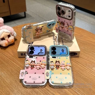 เด็กน่ารักเคสโทรศัพท์ + ขาตั้งสําหรับ iPhone 16 15 14 13 12 11 Pro Max X Xr Xs Max 7 8 Plus SE2020