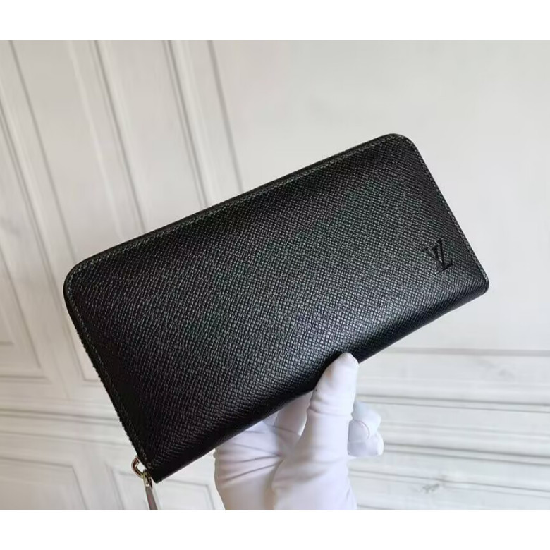 [กล่องของขวัญ] แฟชั่น Lv zipper Wallet หนังวัวคุณภาพสูง Card pack Business style Men's clutch bag