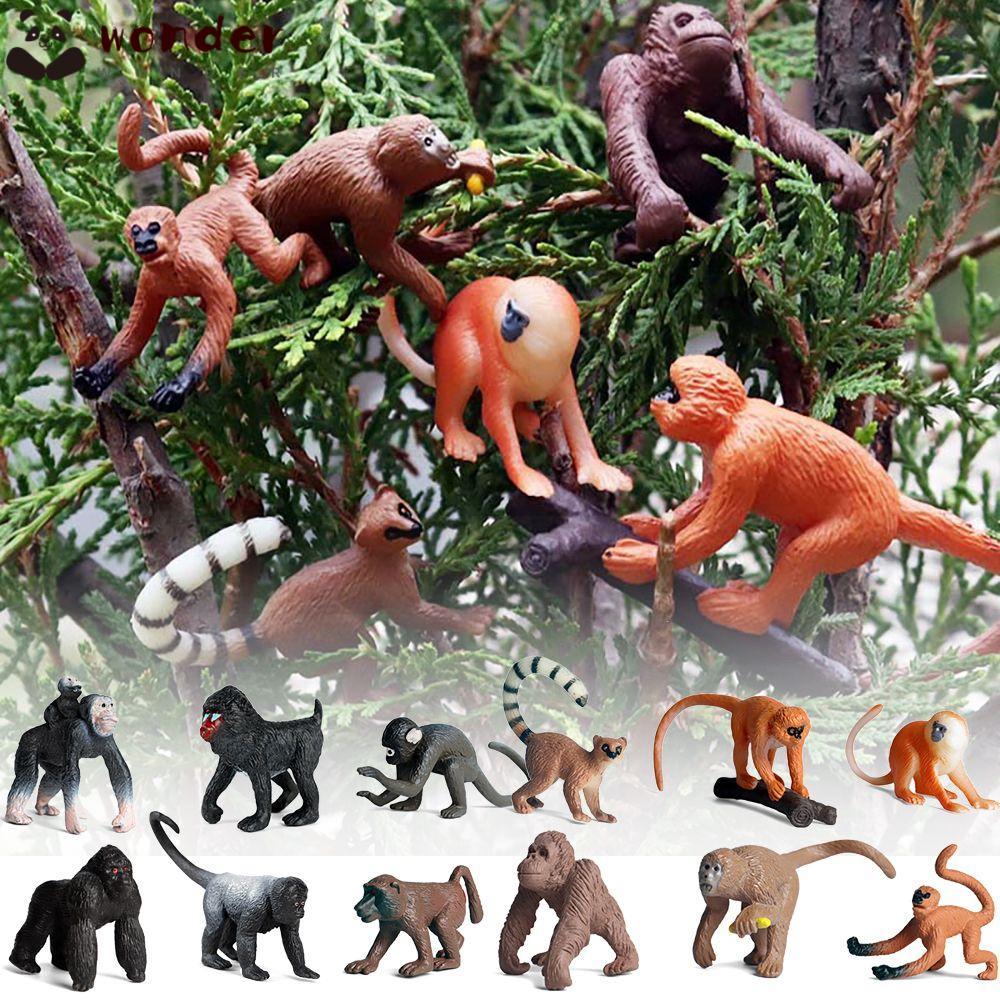 WONDER 6PCS Orangutans Figurine ของเล่นเพื่อการศึกษา Early Learning ของขวัญจําลอง Gibbon Cubs