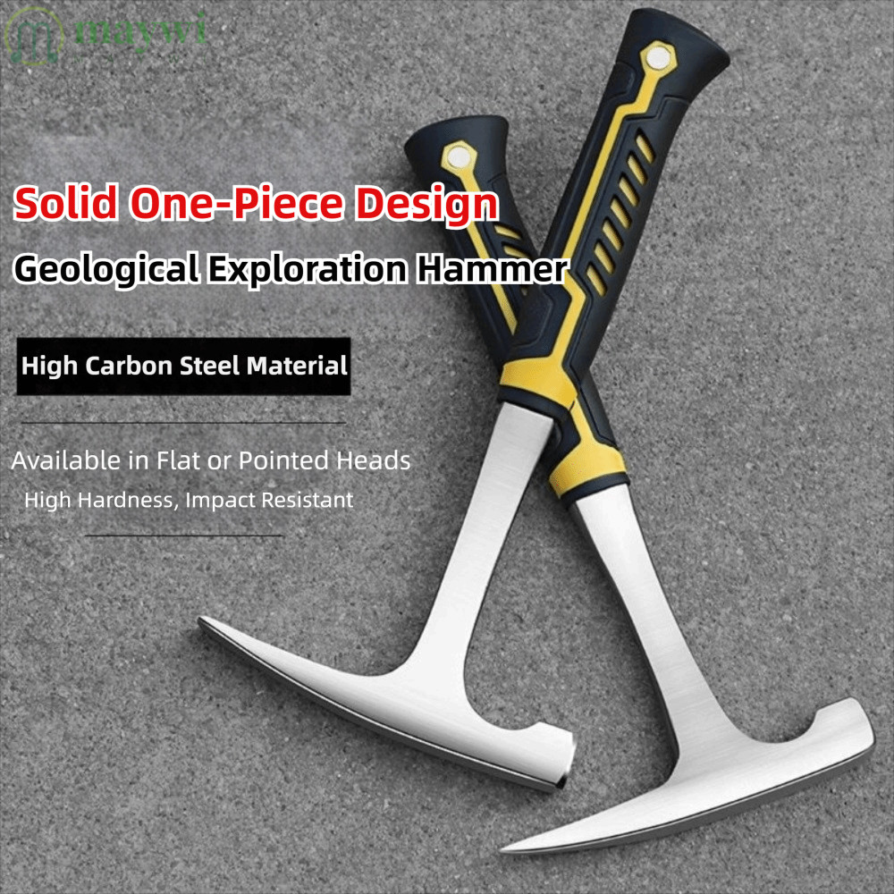 MAYWI Rock Pick Hammer, ค้อนธรณีวิทยาสํารวจกลางแจ้งเหล็กคาร์บอนสูง, การสํารวจเหมืองมืออาชีพ Heavy Duty Brushed Geological Prospecting Hammer งานภาคสนาม