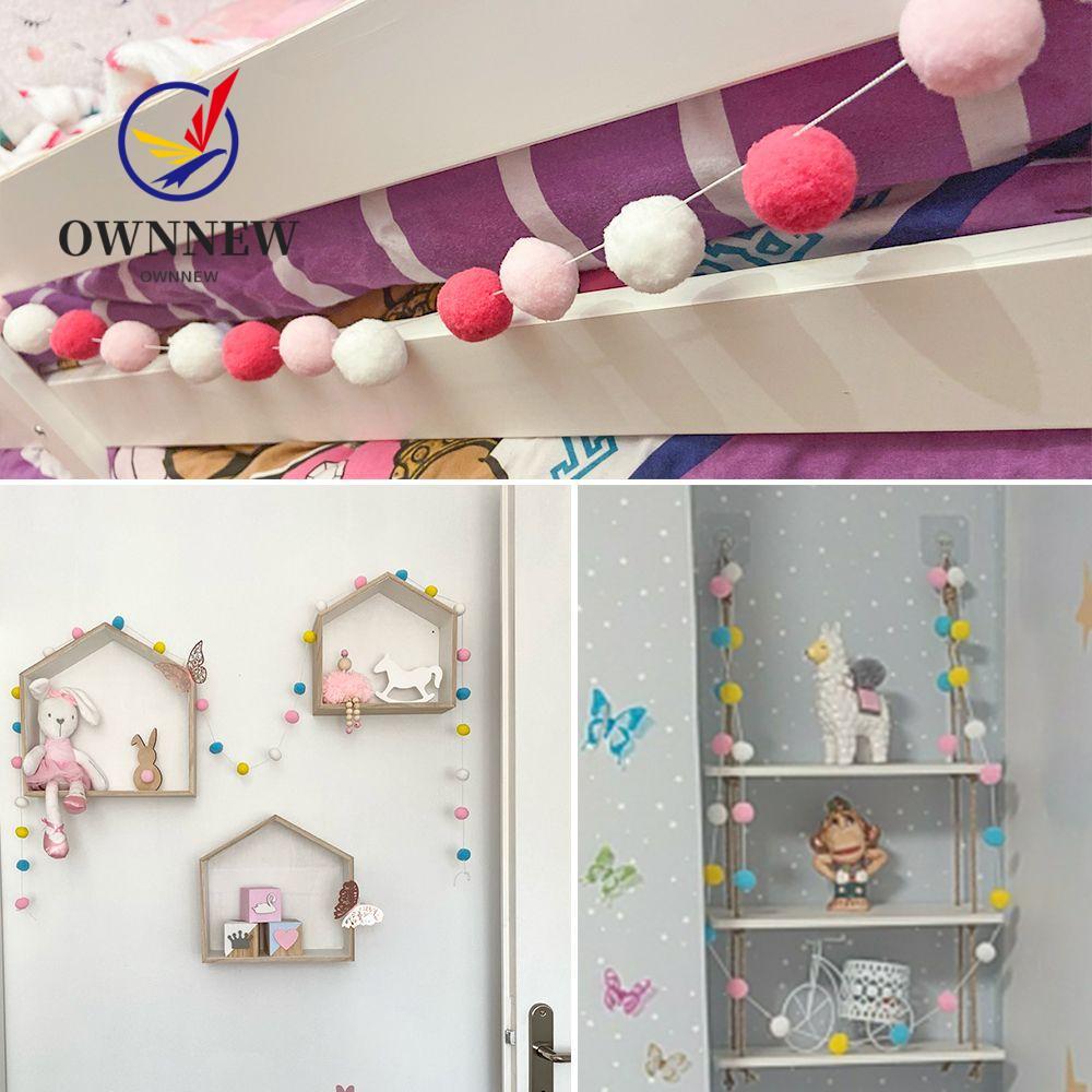 OWNNEW 2.5M สีสัน Pompom จี้ Handmade เด็ก Room Party Fluffy Ball แบนเนอร์