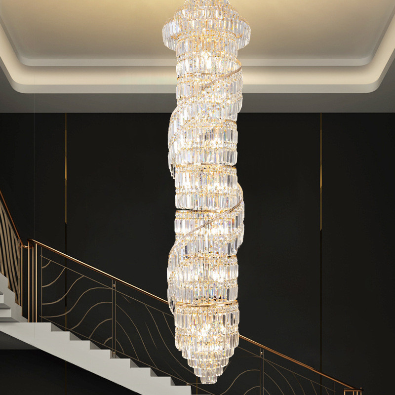 Duplex staircase crystal chandelier, modern living room long chandelier, villa hotel duplex luxury g
