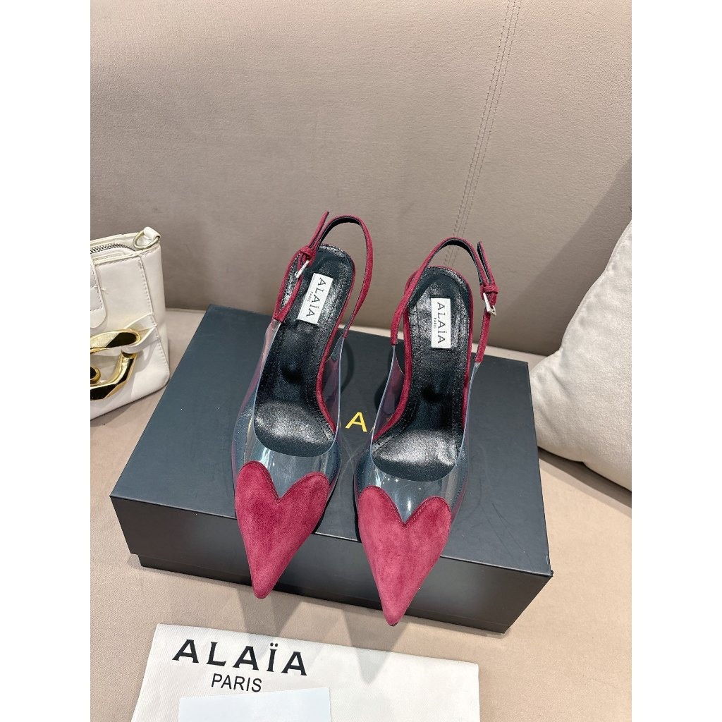 Alaia2026 Ladies Leather Stitching Pointed Toe Back รองเท้าส้นสูง