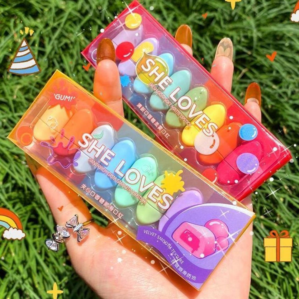 New Product#Mini 8-color sandwich lipstick for students, natural-looking, brightening, matte, tomato