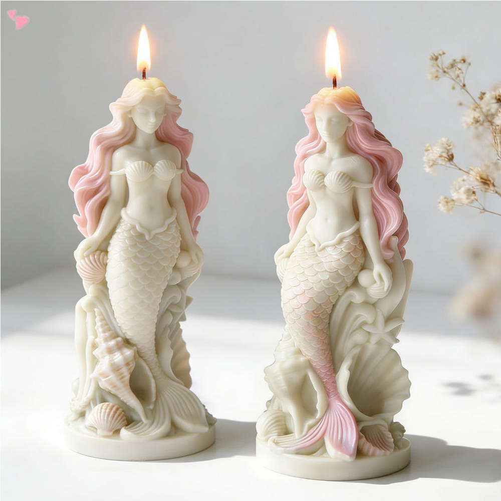 แม่พิมพ์เทียนซิลิโคนนางเงือก 3D, Ocean Shell & Wave Design, DIY เทียนอโรมาเรซิ่นพลาสเตอร์เครื่องประดับแม่พิมพ์สําหรับ Coastal Home Decor