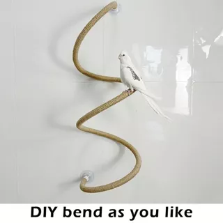 ขาตั้งคอนนก YGBG กันลื่นพร้อมถ้วยดูด Parrot Perch, ทนทาน DIY Bendable Bird ปีนเขาผ้าลินินเชือกบ้าน