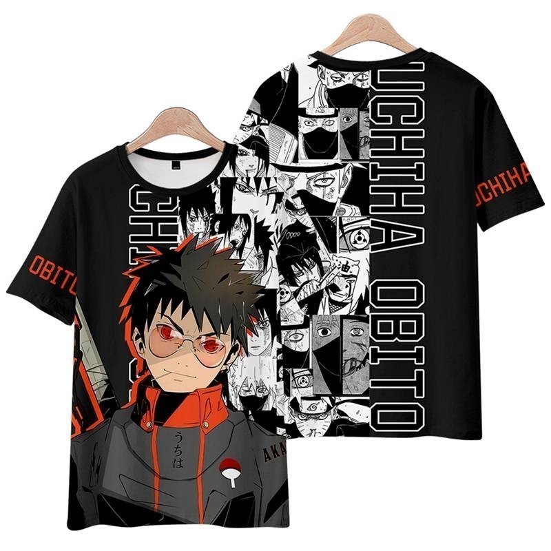GC1 เสื้อยืด Unisex Naruto Short Sleeve Tops Fashion Anime Tee Casual Loose Obito Kakashi Shirt Plus