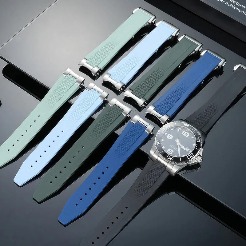 คุณภาพสูง Fluorous ยางนาฬิกา 21 มม.สําหรับ Longines hydroconquest L3 Conquest กีฬาดําน้ําสายนาฬิกา +