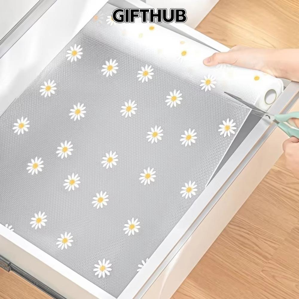 GIFTHUB แผ่นรองลิ้นชัก, Daisy Non-Adhesive Shelf Liner, Anti-Moisture EVA กันน้ําลื่น Cupboard Mat ต