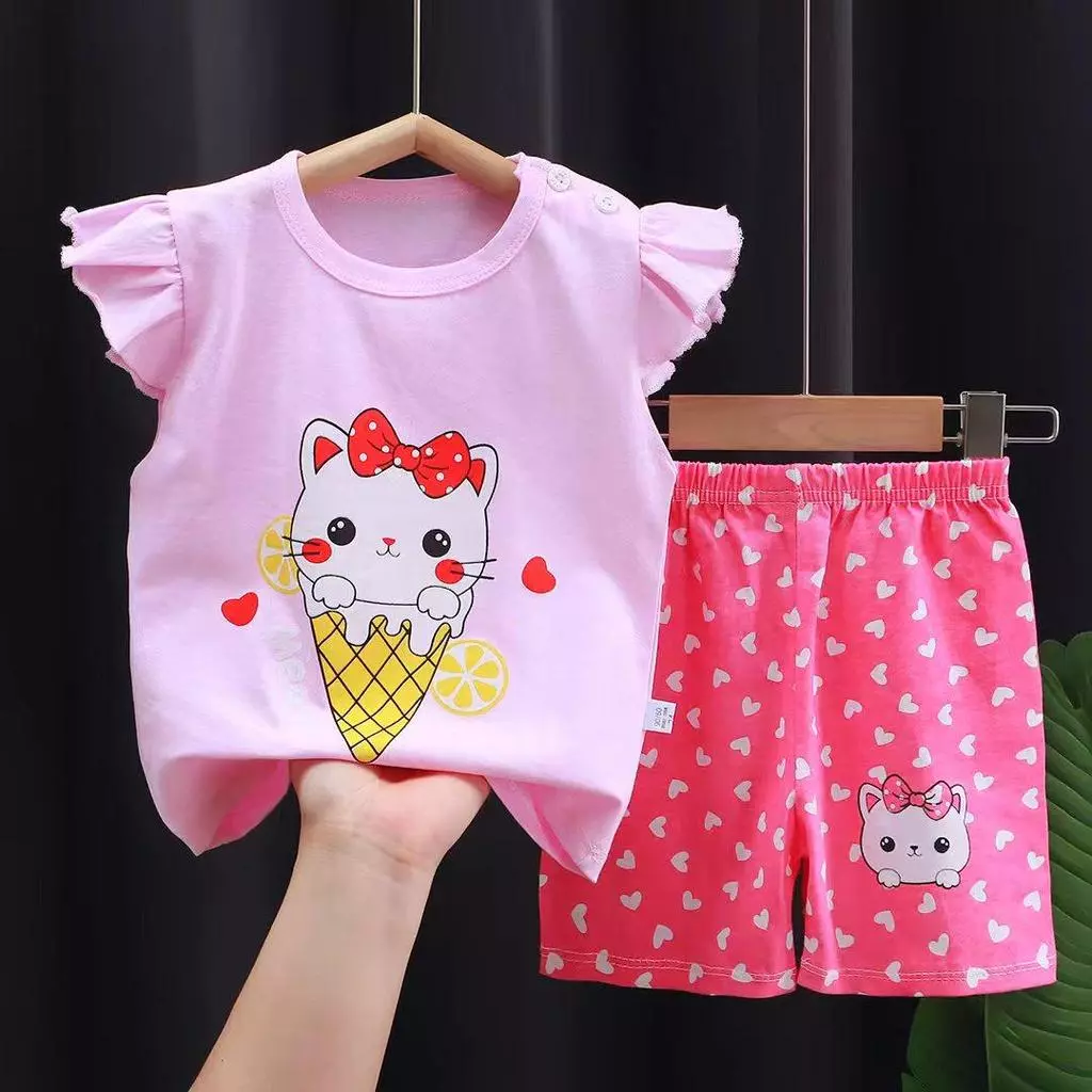 MooDeng Baby ชุดเซต เด็กผู้หญิง เสือแขนระบาย+กางเกงขาสัน 5เดือน-4ปี ใส่สบาย Size73-110 thumbnail 5