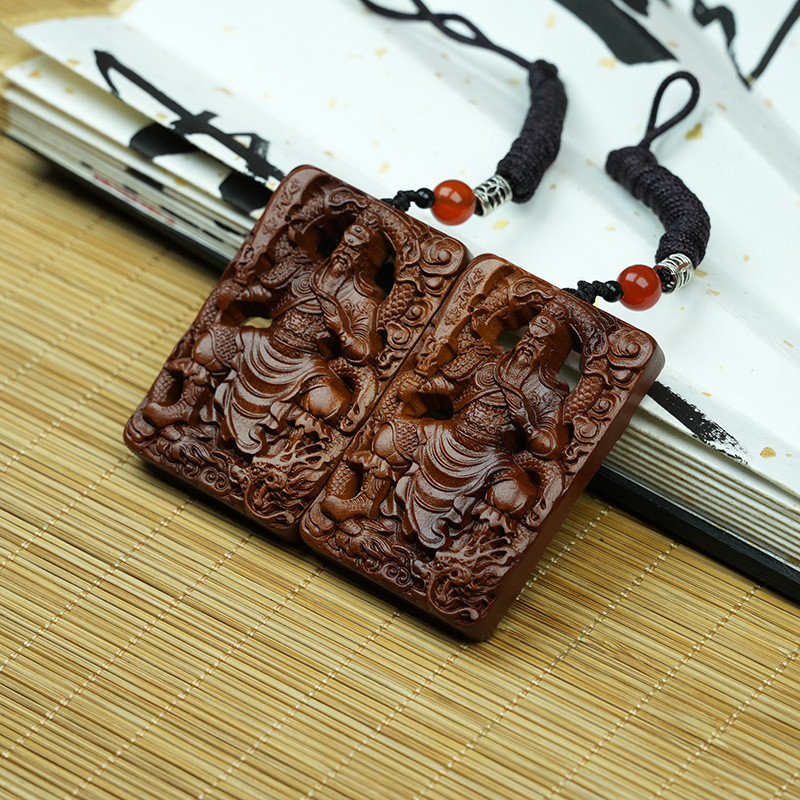 ไม้ธรรมชาติ Guandi Shengjun Guan Yu ไม้พุทราไม้ Guan Gong จี้เทพเจ้าแห่งความมั่งคั่ง Guan Erye แขวน 