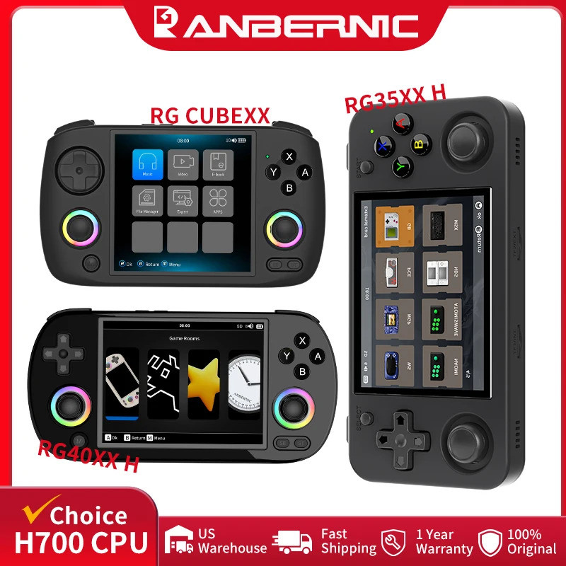ANBERNIC RG CubeXX & RG40XX H & RG35XX H Retro คอนโซลเกมมือถือ H700 Linux 64-bit 5000 วิดีโอเกมรองรั