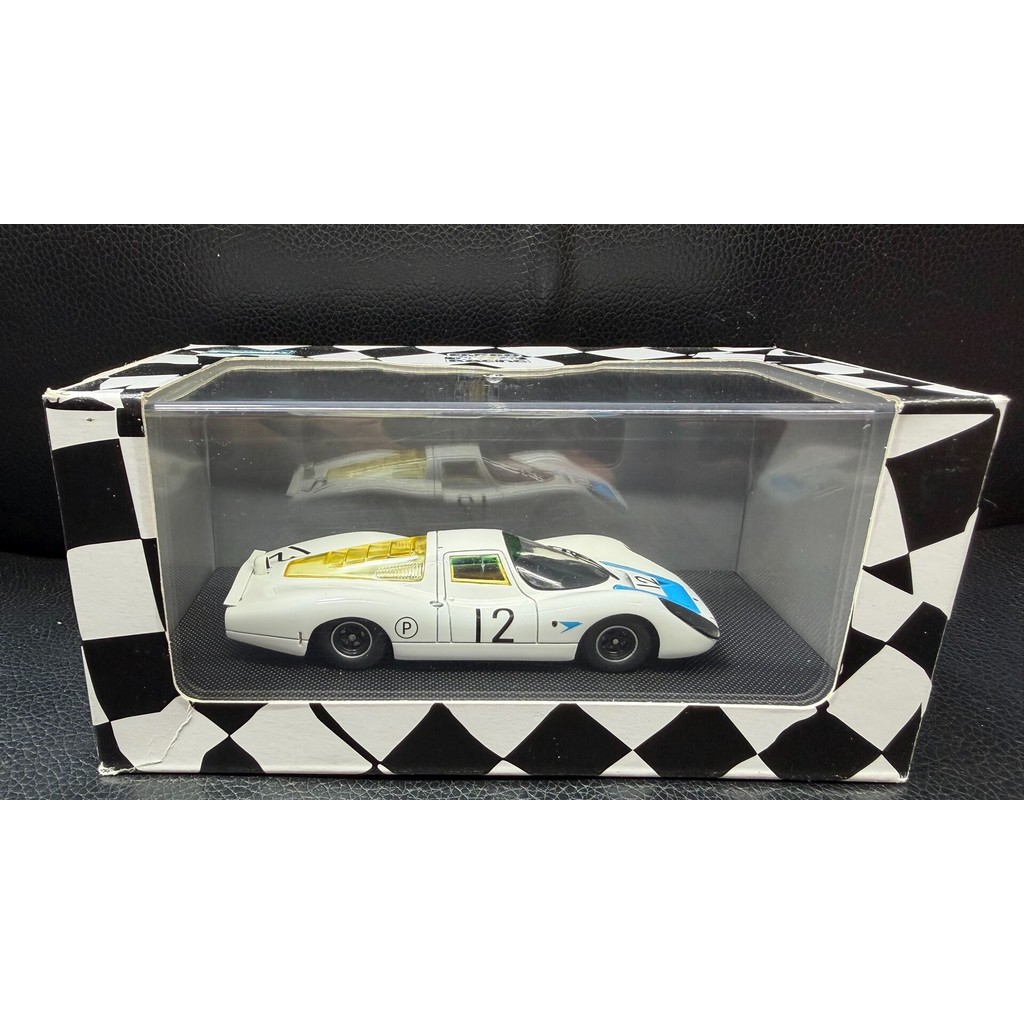 EBBRO 1/43 Porsche 907 1967 Brands Hatch Racing Model with Original Display Box.White Body with Blue