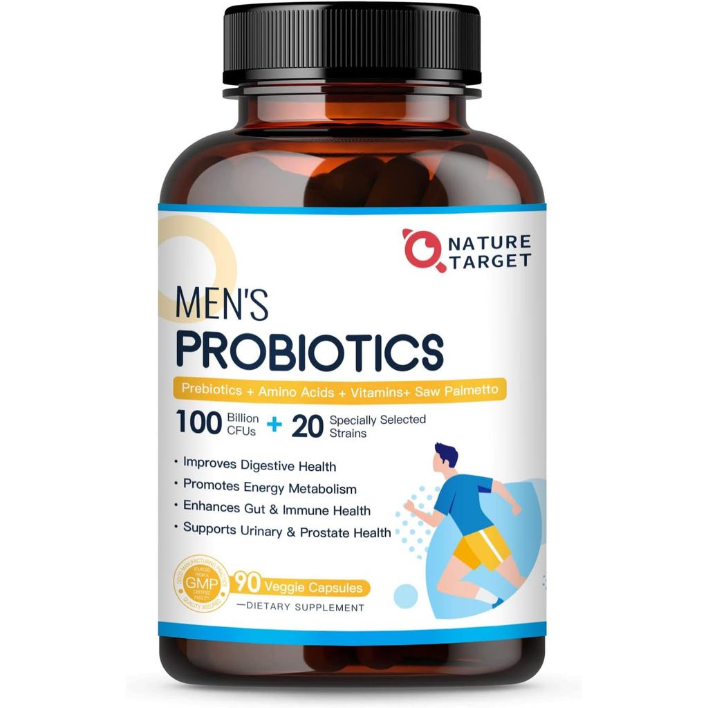 NATURE TARGET Probiotics for Men Digestive Health with Enzymes & Prebiotics, 100 Billion CFUs, Men's