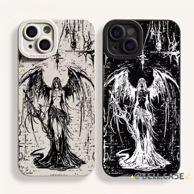 สําหรับ IPhone 17 16 15 14 13 12 11 Pro Max XR XS MAX 78 PLUS ปีกสีดํา Dark Angel เคสโทรศัพท์แบบนุ่ม