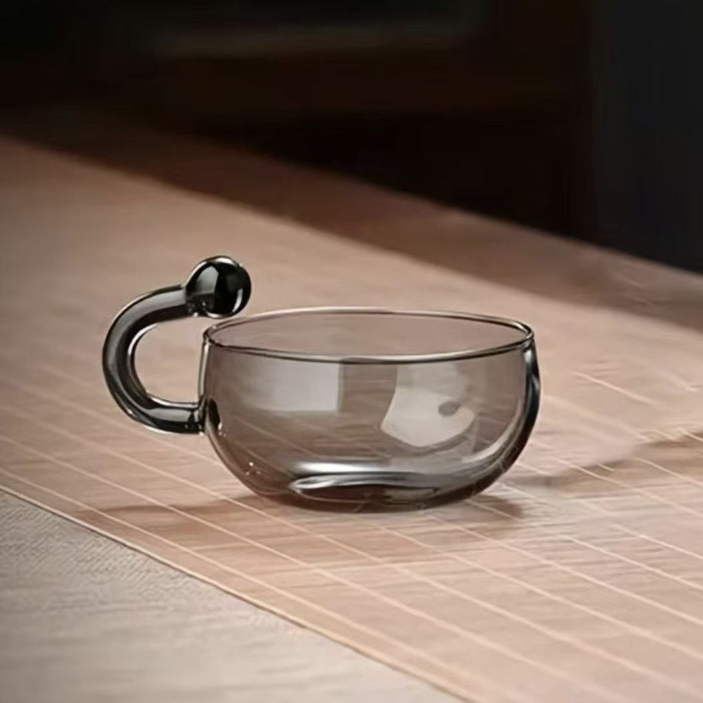 Simple สูง Borosilicate ถ้วยน้ําแก้ว 200ml ถ้วยกาแฟโปร่งใสทนความร้อนในครัวเรือนถ้วยข้าวโอ๊ตอาหารเช้า Creative Handle น้ํา