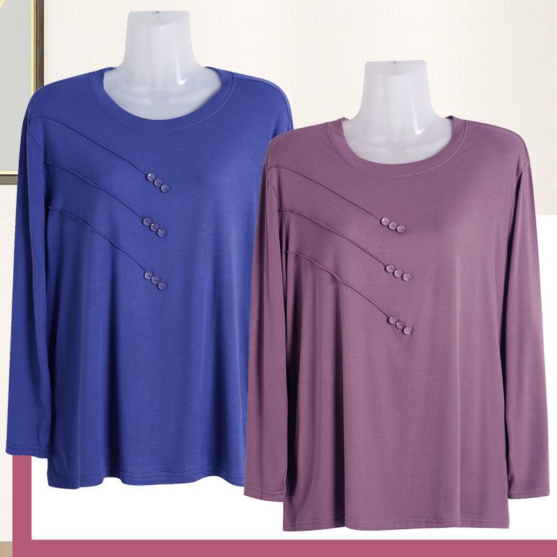 วัยกลางคนผู้สูงอายุเสื้อ Modal Bottoming รอบคอฤดูใบไม้ร่วงขนาดใหญ่เสื้อผ้าเสื้อแม่ผู้สูงอายุแฟชั่นแข