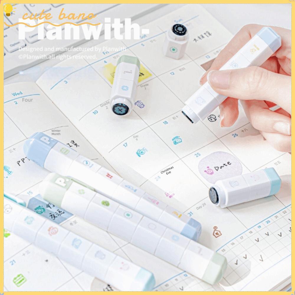 BANO Seal Pen, Self-ink ที่ถอดออกได้ To Do List Journal Stamp, น่ารักแบบพกพาการ์ตูน 6 รูปแบบไดอารี่ซีลเด็กของขวัญเครื่องเขียนโรงเรียน